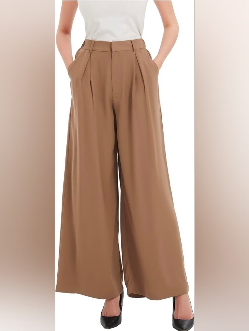 High-Rise Wide-Leg Trousers in Camel